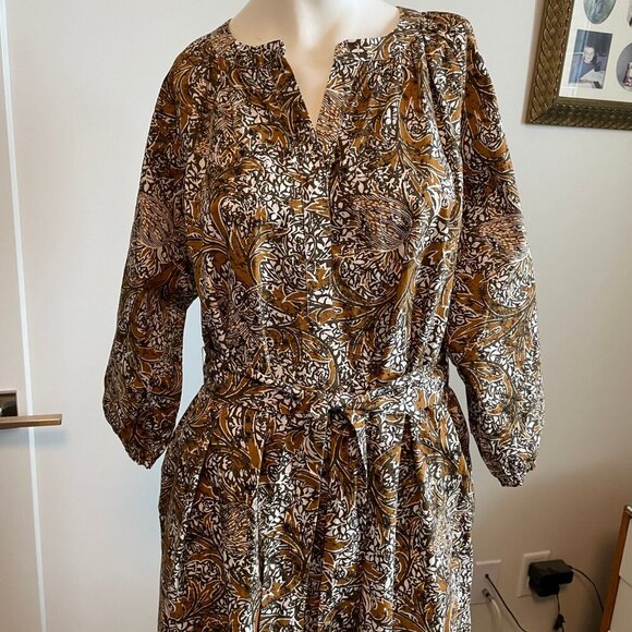 Anthropologie See U Soon 3/4 Slv Boat Nk Split V Cotton Floral Print Dress S/M - Picture 5 of 16